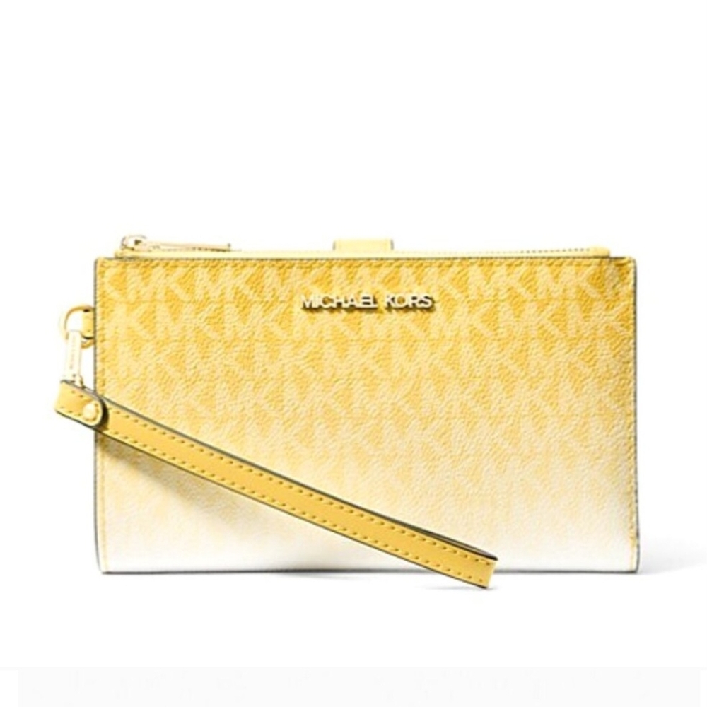 Michael Kors Double Zip Daisy Yellow Wristlet Clutch